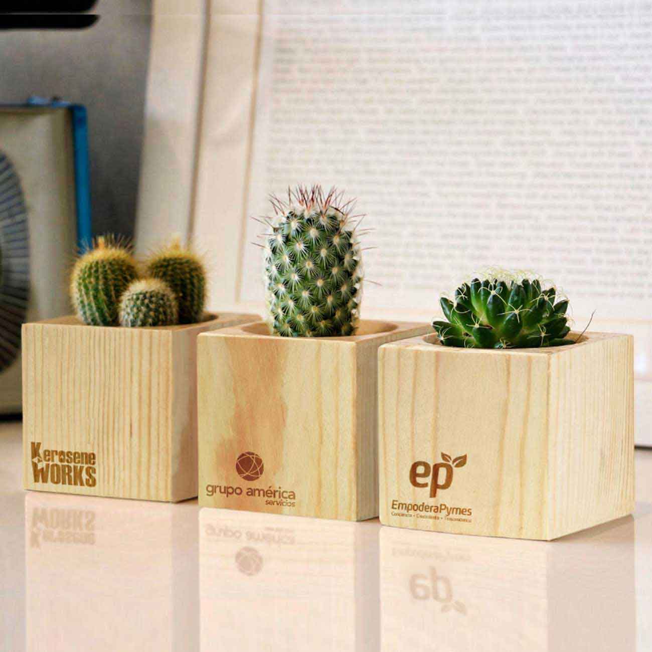 Cubo maceta de madera